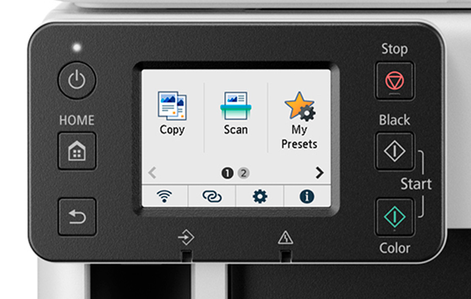 Pantalla LCD táctil a color de 6,9 cm en una impresora, diseñada para una accesibilidad intuitiva
