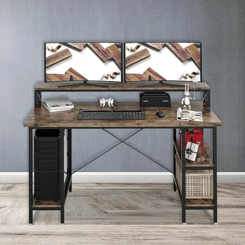Furinno EFFICIENT - Escritorio Para Juegos De 28.6 Pulgadas De Ancho Con 3 Estantes